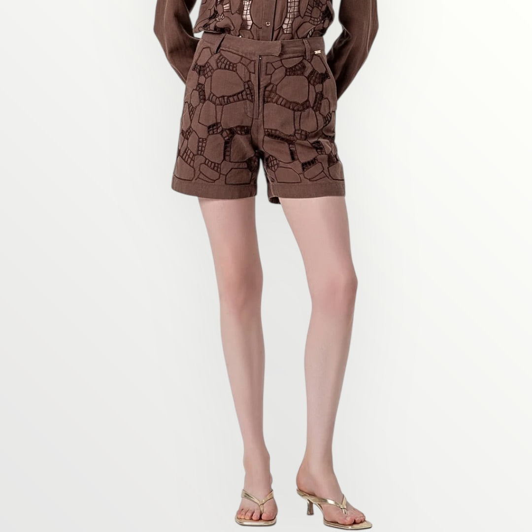 FRACOMINA - SHORT CON RICAMI IN LINO