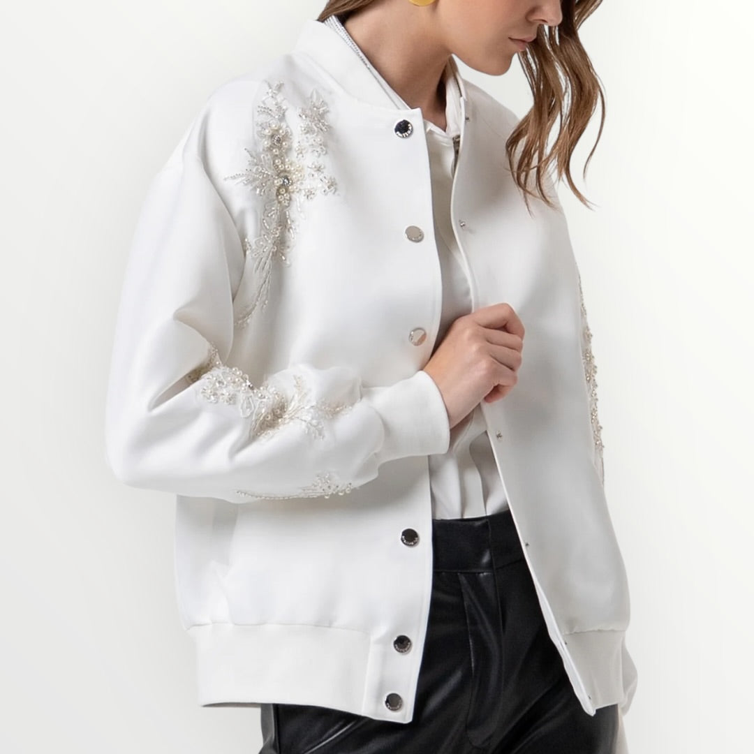 FRACOMINA - BOMBER CON APPLICAZIONI DI PERLE E PIETRE