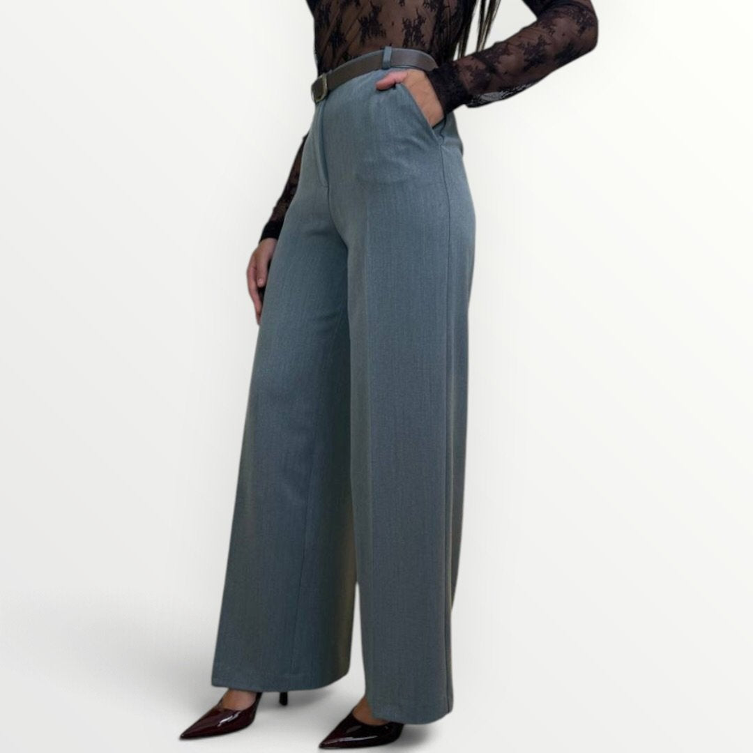 HAVEONE - PANTALONE A PALAZZO CON CINTURA