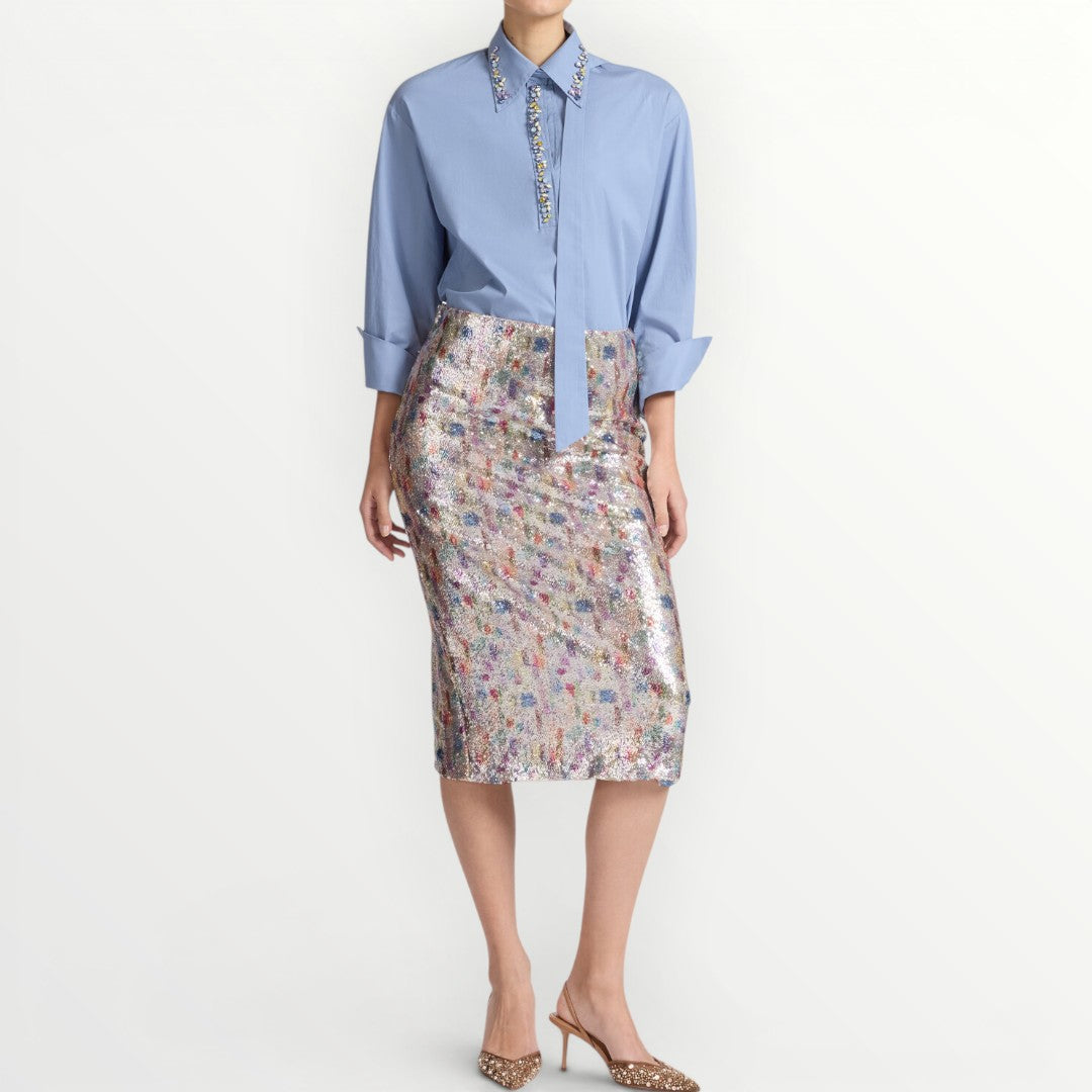 ELENA MIRO' - CAMICIA IN POPELINE CON CRISTALLI