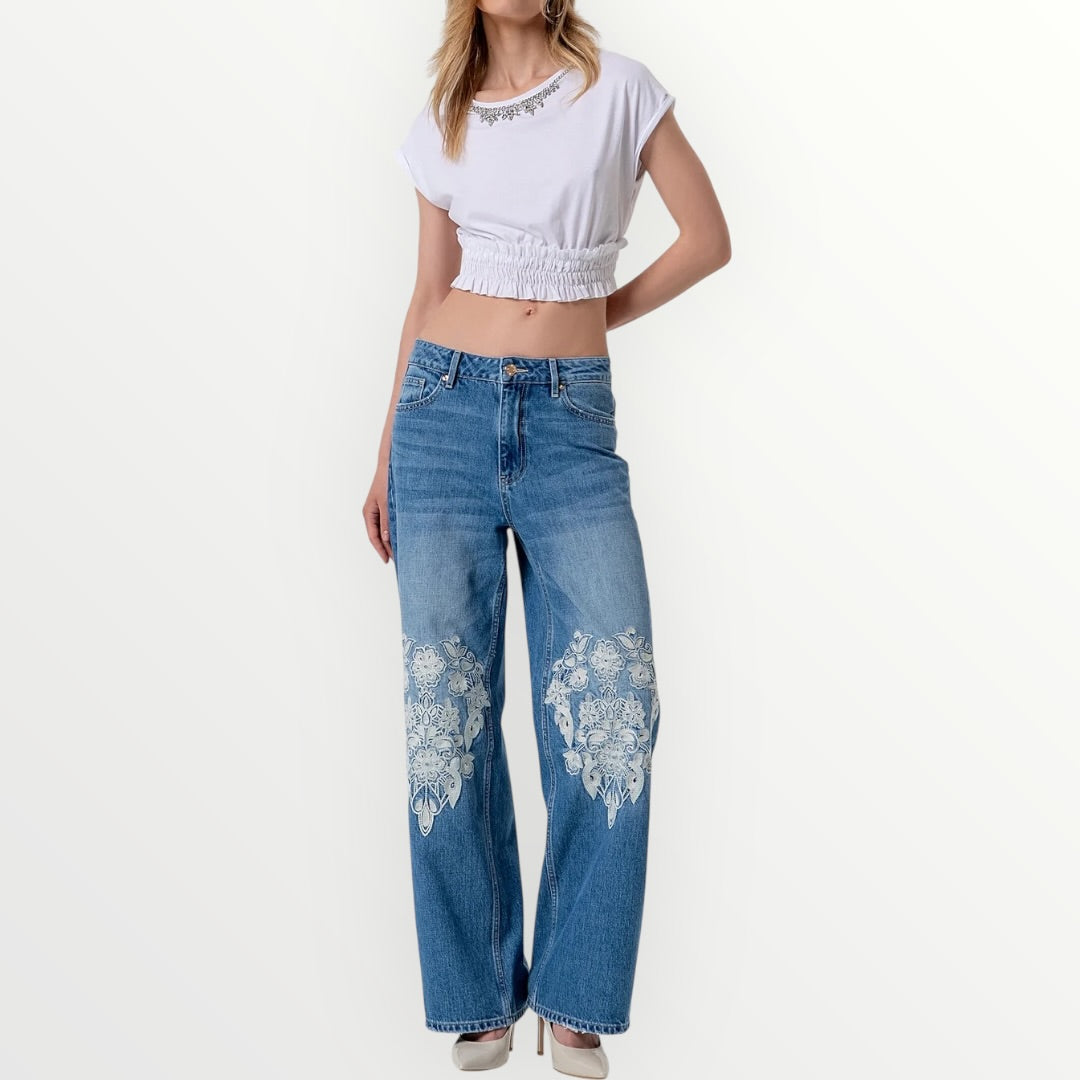 FRACOMINA - T-SHIRT CROPPED CON BRILLANTI