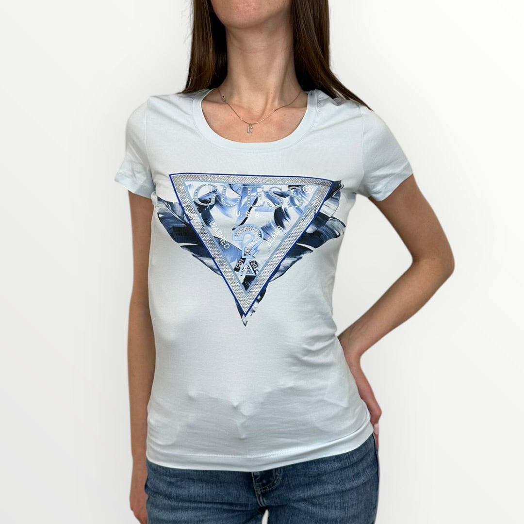 GUESS - T-SHIRT SEMPLICE CON LOGO BRILLANTINATO