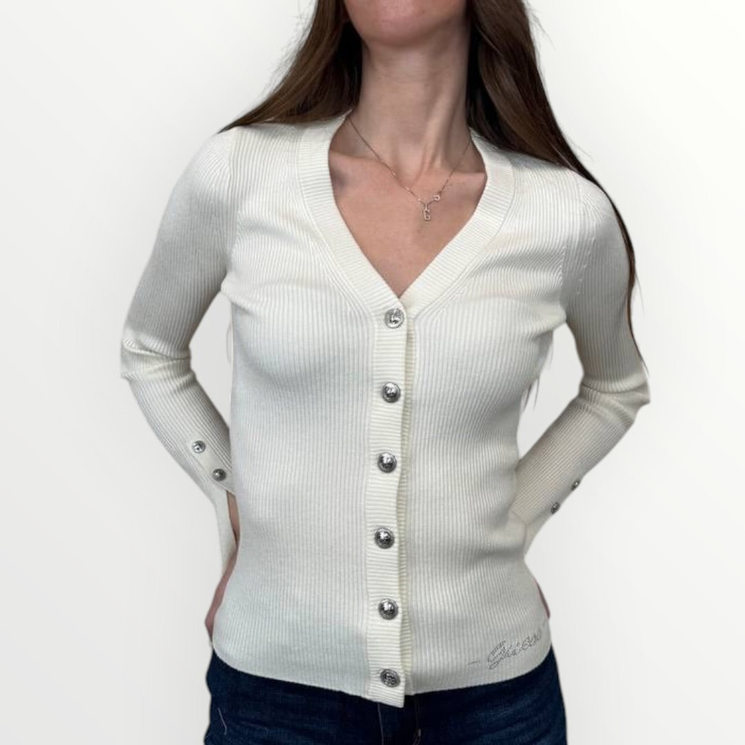 GUESS - CARDIGAN A COSTINA CON BOTTONI GIOIELLO