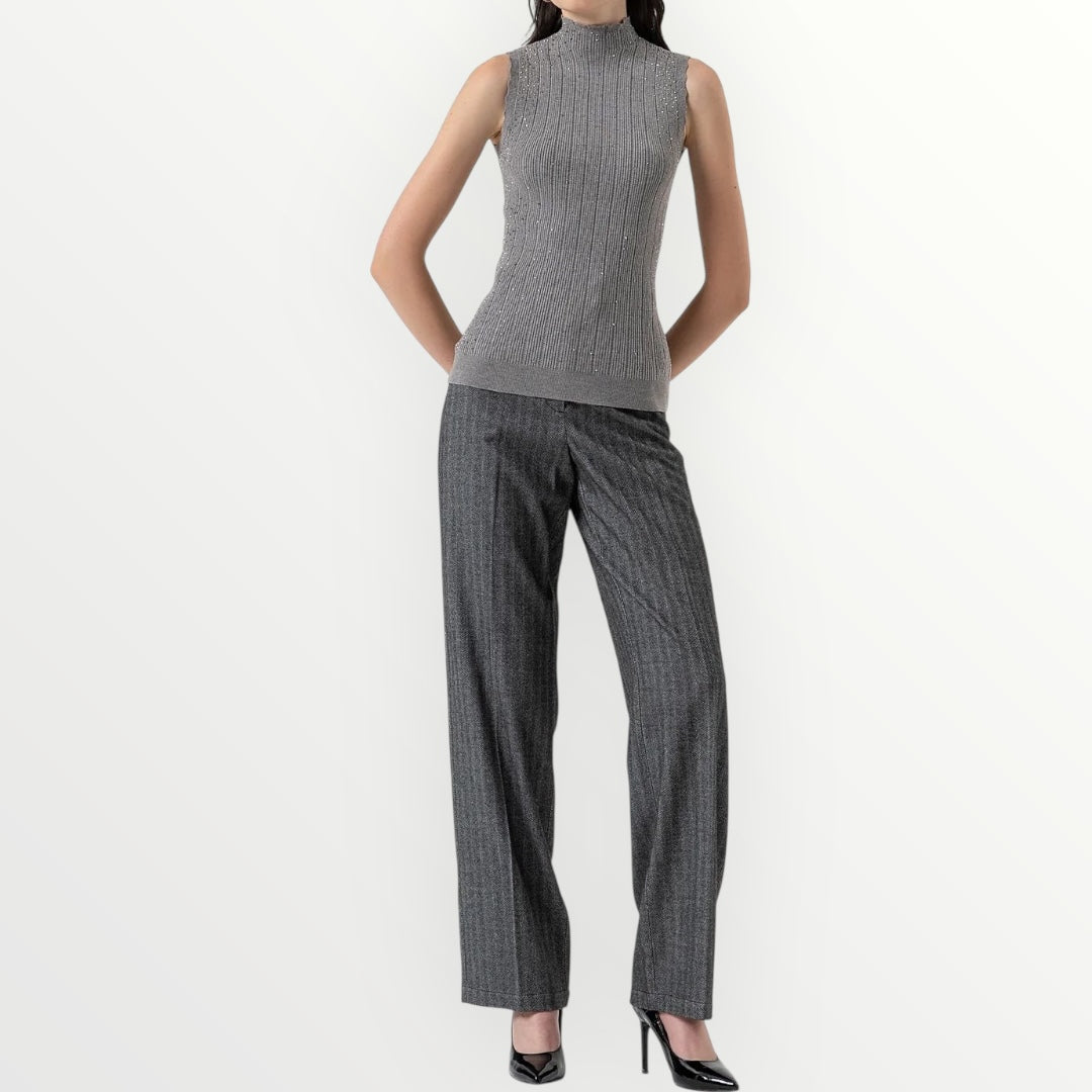 FRACOMINA - TOP IN MAGLIA A COSTINE