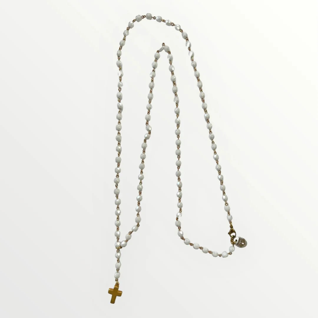 MOMI - LONG CROSS ROSARY NECKLACE