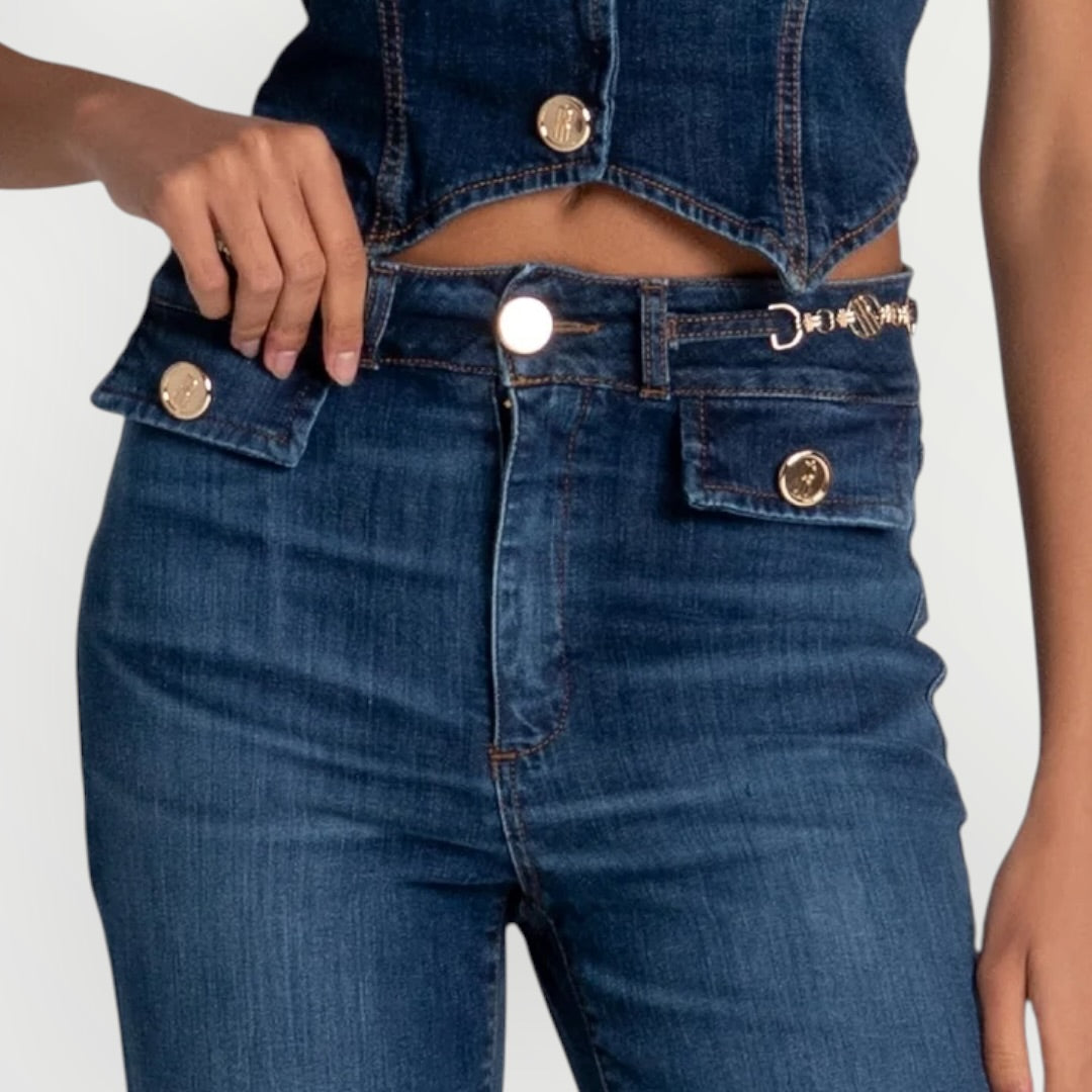 FRACOMINA - JEANS A ZAMPA CON LOGHI IN ORO