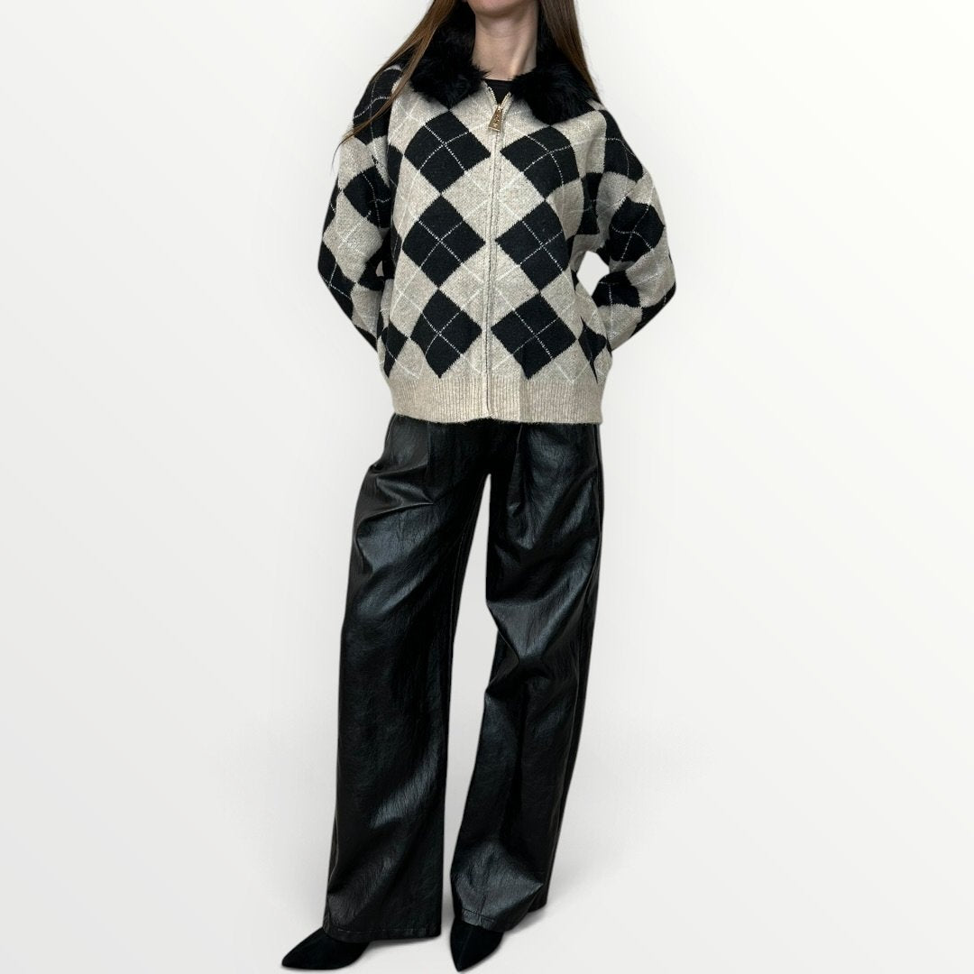 AYFEE - CARDIGAN A ROMBI CON CAPPUCCIO