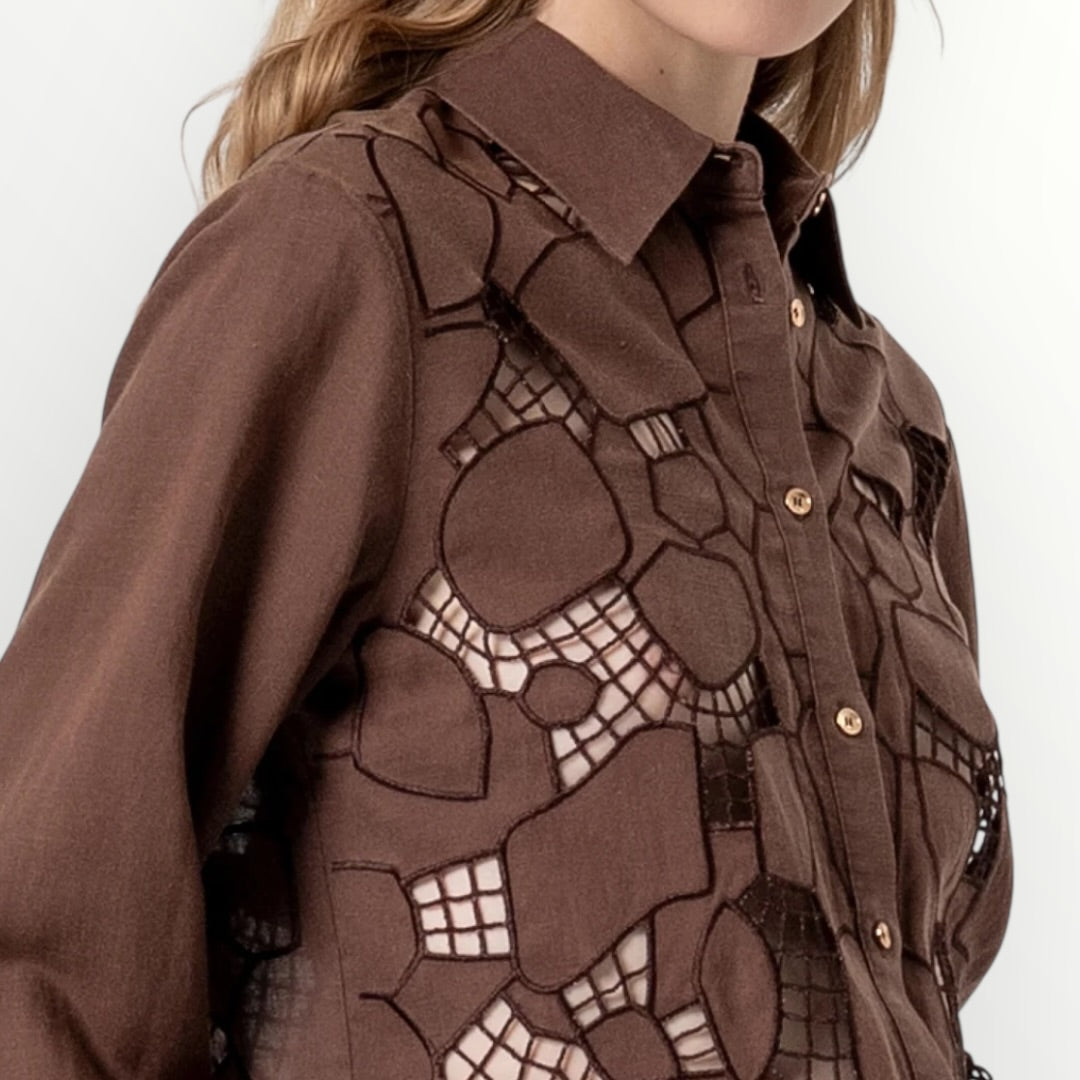 FRACOMINA - CAMICIA CON RICAMI IN LINO