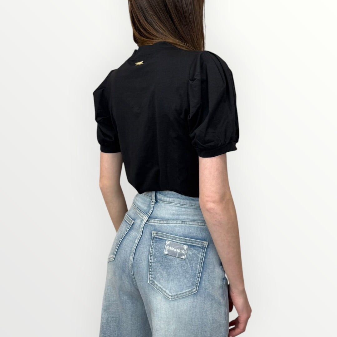 NO SECRETS - T-SHIRT MANICHE A SBUFFO E PERLE