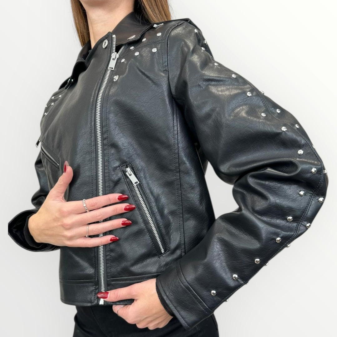 VERO MODA - GIUBBINO IN ECO PELLE CON BORCHIE