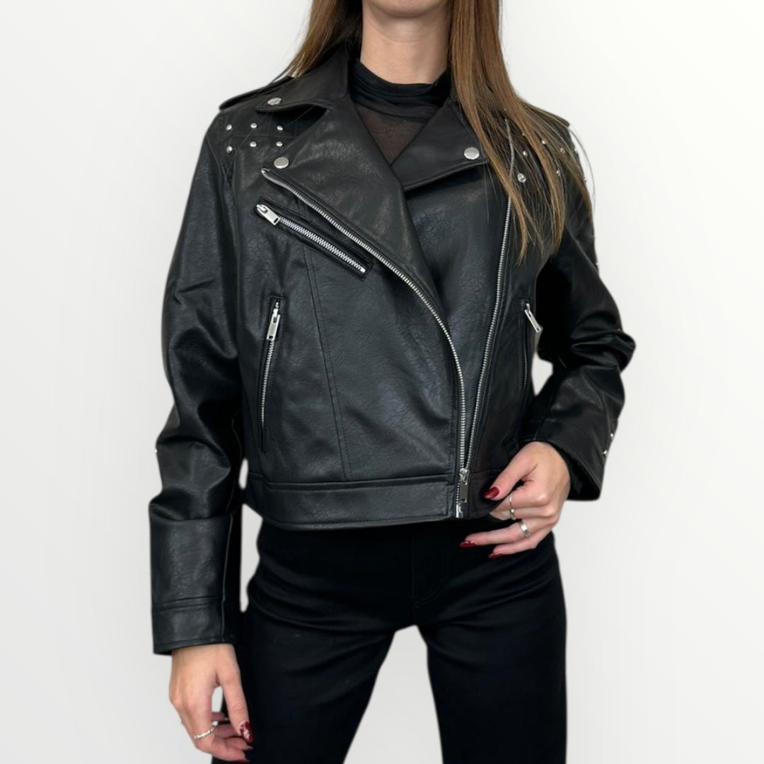 VERO MODA - GIUBBINO IN ECO PELLE CON BORCHIE