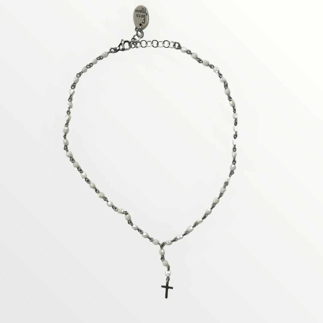 MOMI - SHORT CROSS ROSARY NECKLACE