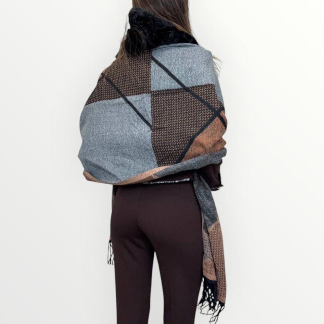 AYFEE - MANTELLA CON FRANGE ED ECO-PELLICCIA