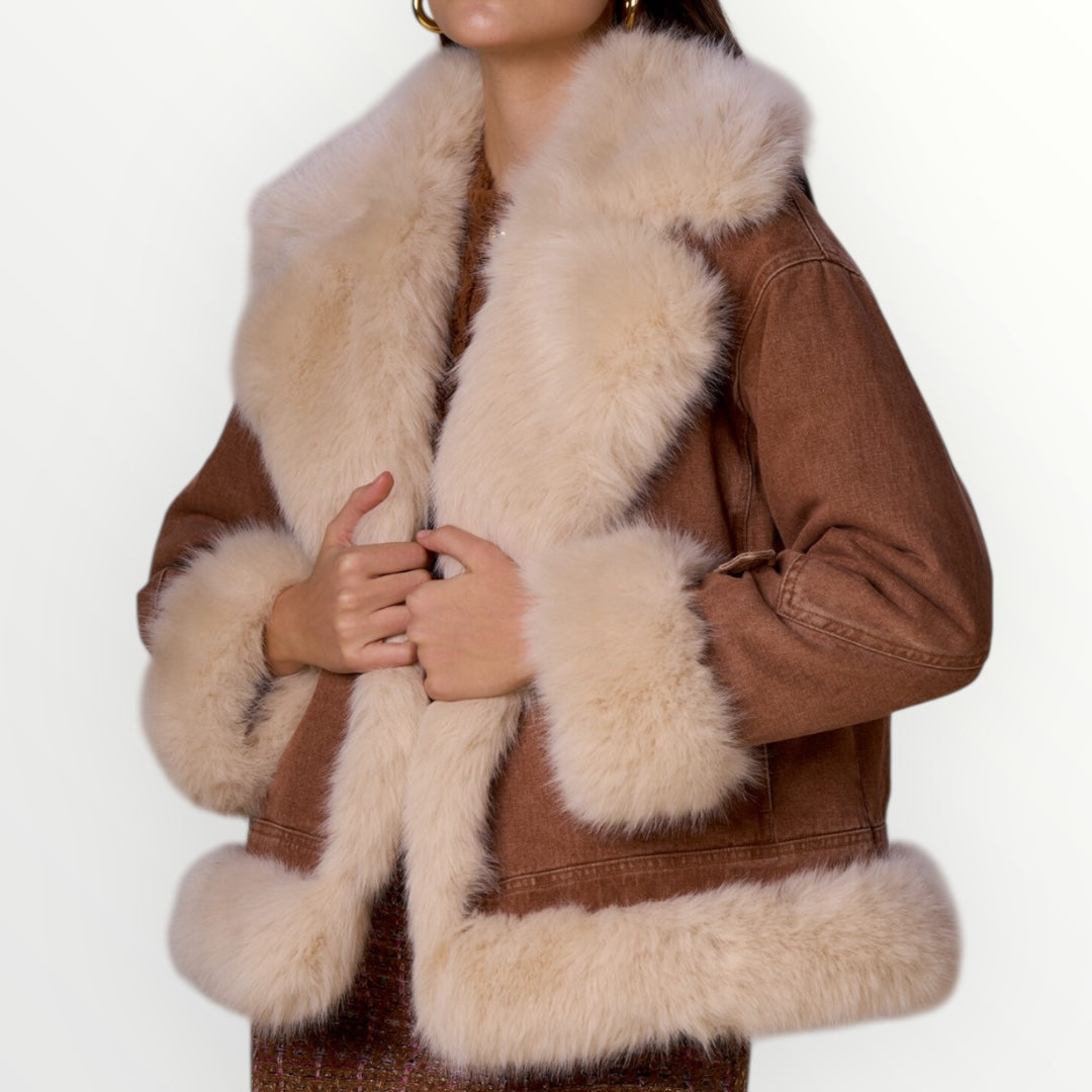 NO SECRETS - GIUBBINO DENIM E SIMIL PELLICCIA