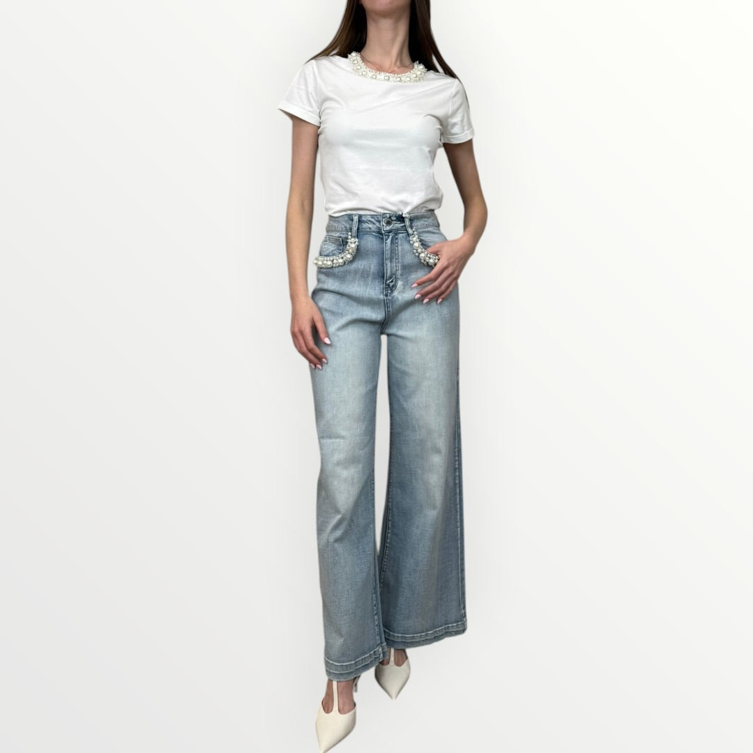 NO SECRETS - T-SHIRT GIRCOLO CON PERLE