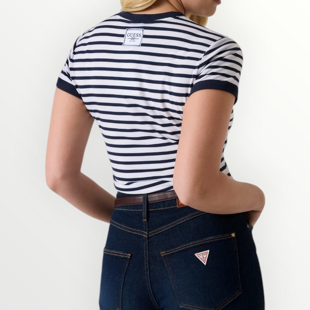 GUESS - T-SHIRT A RIGHE CON LOGO