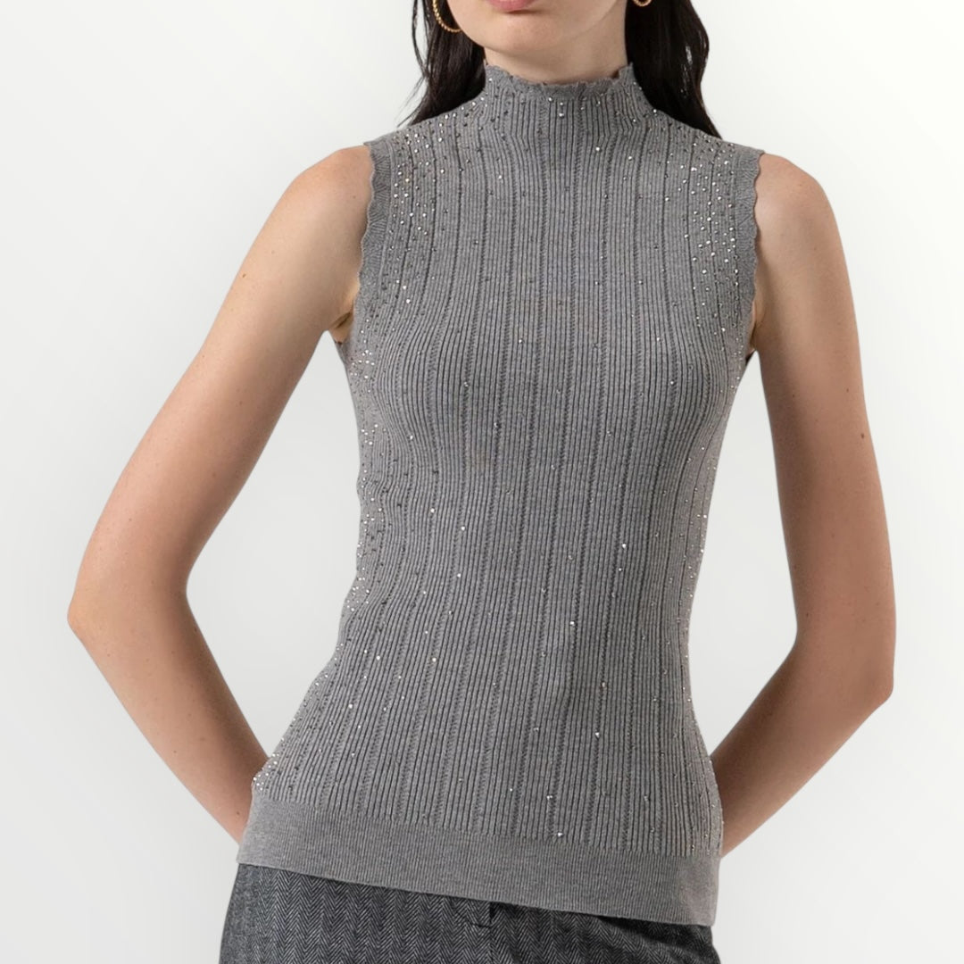 FRACOMINA - TOP IN MAGLIA A COSTINE