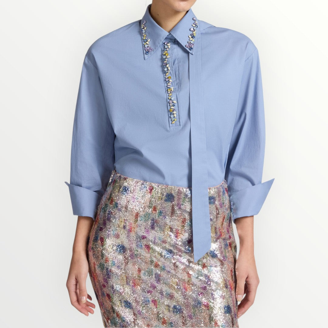 ELENA MIRO' - CAMICIA IN POPELINE CON CRISTALLI