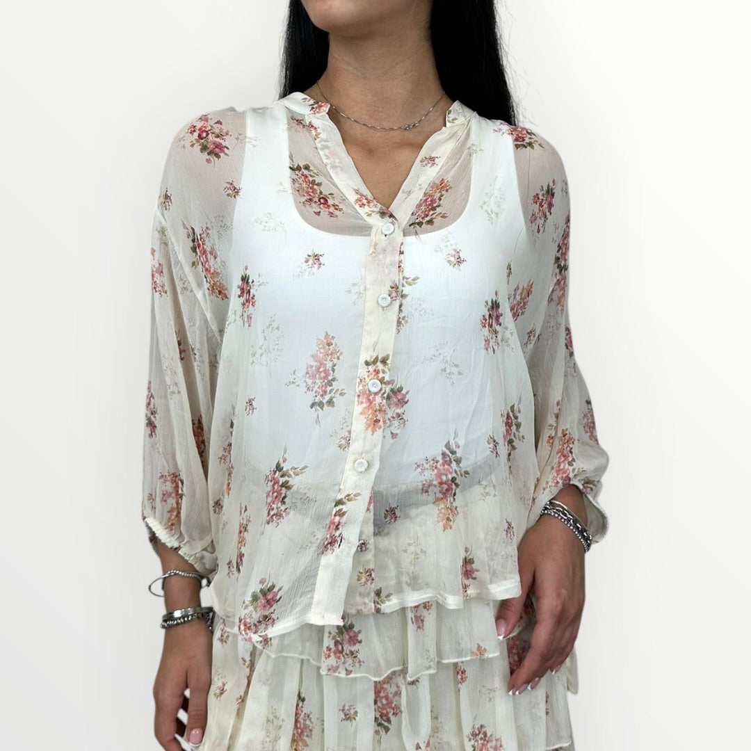 MOTEL - CAMICIA ALLA COREANA CON FIORELLINI