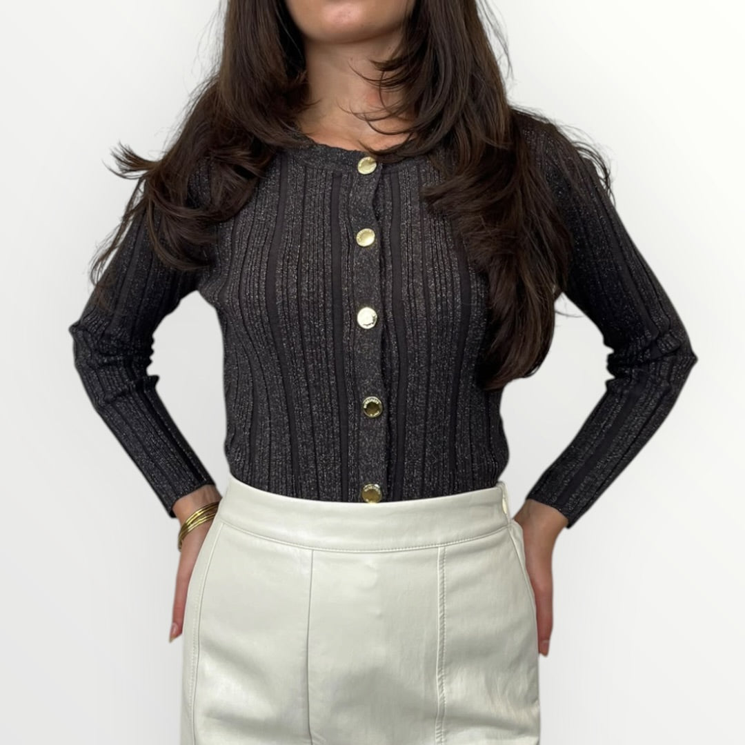 NO SECRETS - CARDIGAN A COSTINA IN LUREX