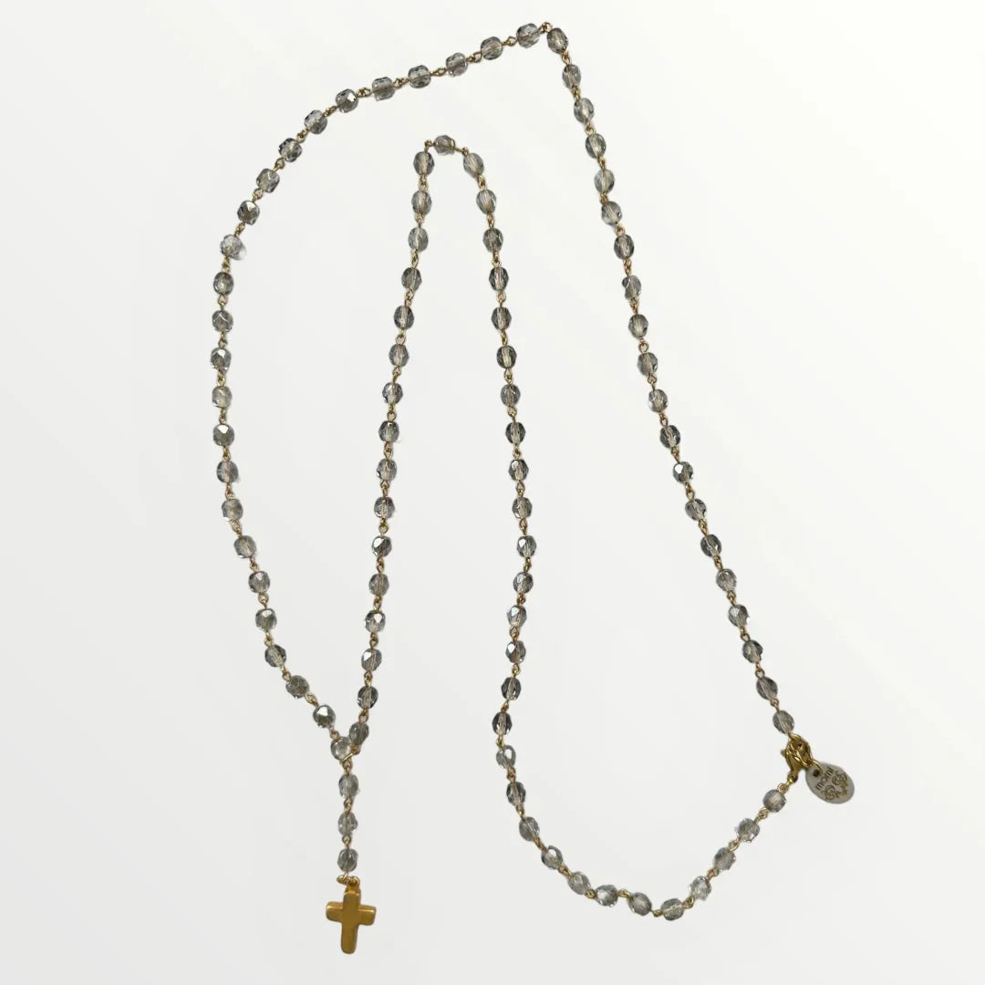 MOMI - LONG CROSS ROSARY NECKLACE