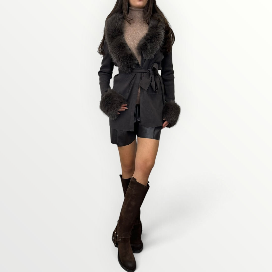 NO SECRETS - CARDIGAN CON INSERTI IN ECO-PELLICCIA