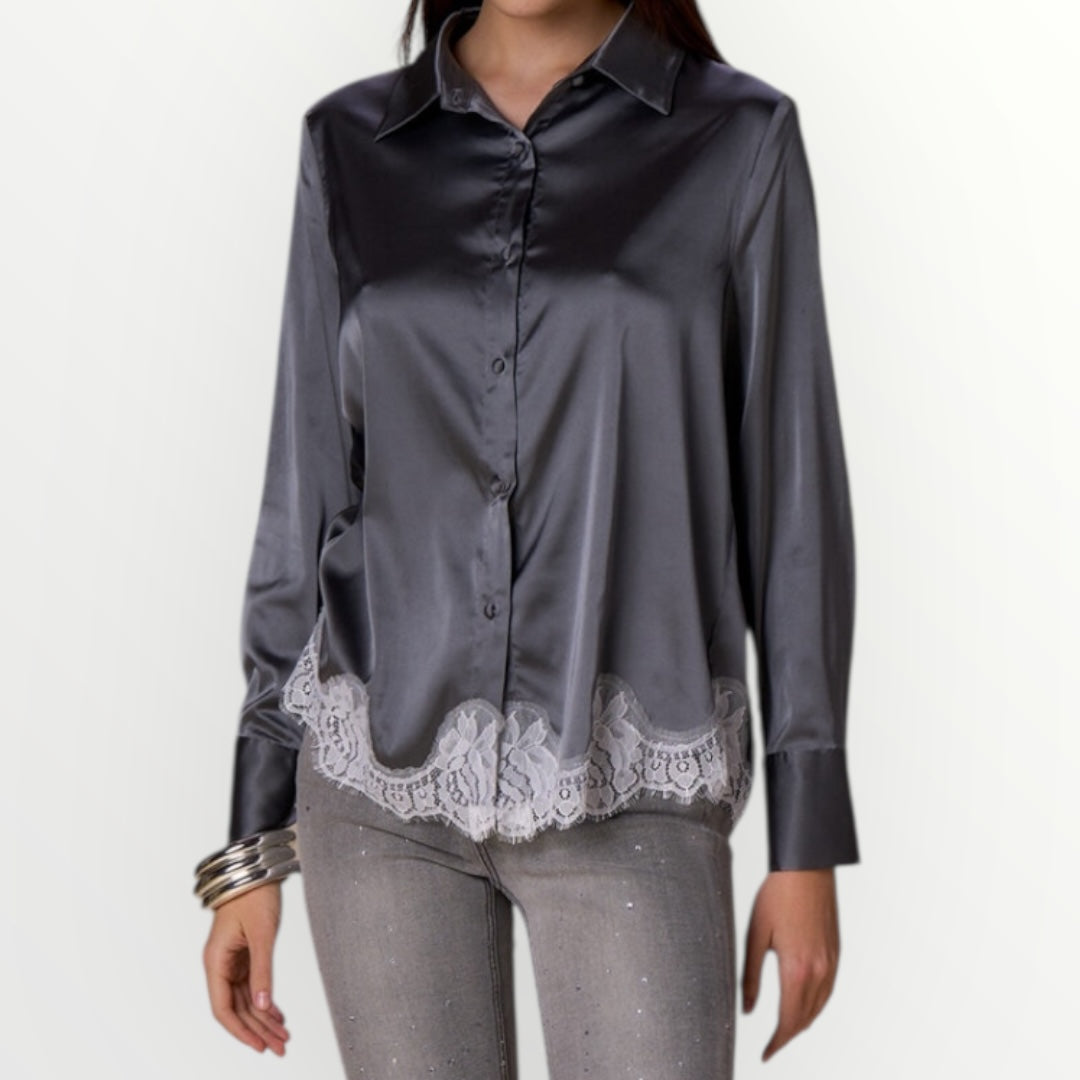 NO SECRETS - CAMICIA IN RASO FONDO PIZZO