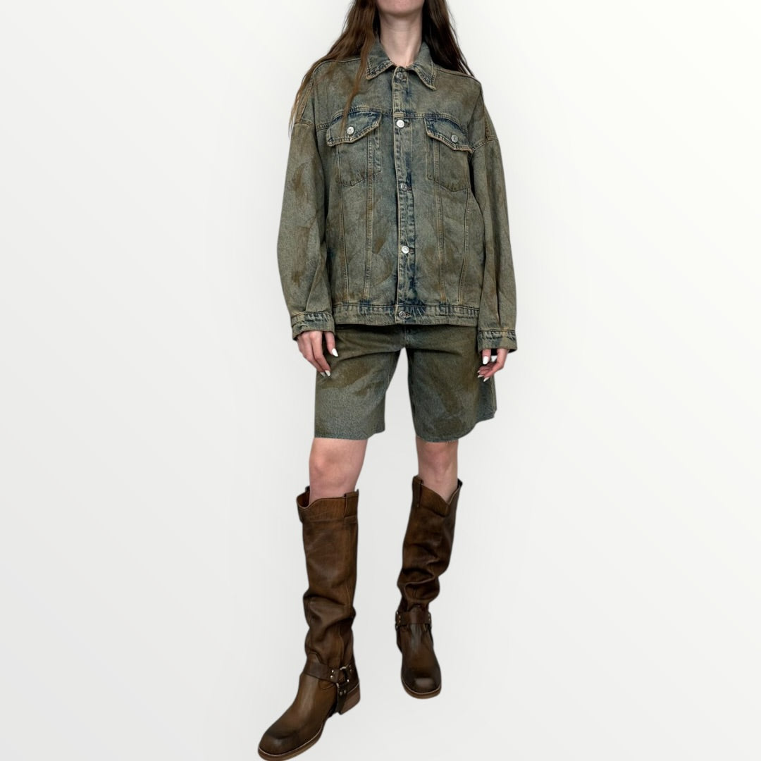 HAVEONE - GIACCA IN DENIM SPENNELLATO