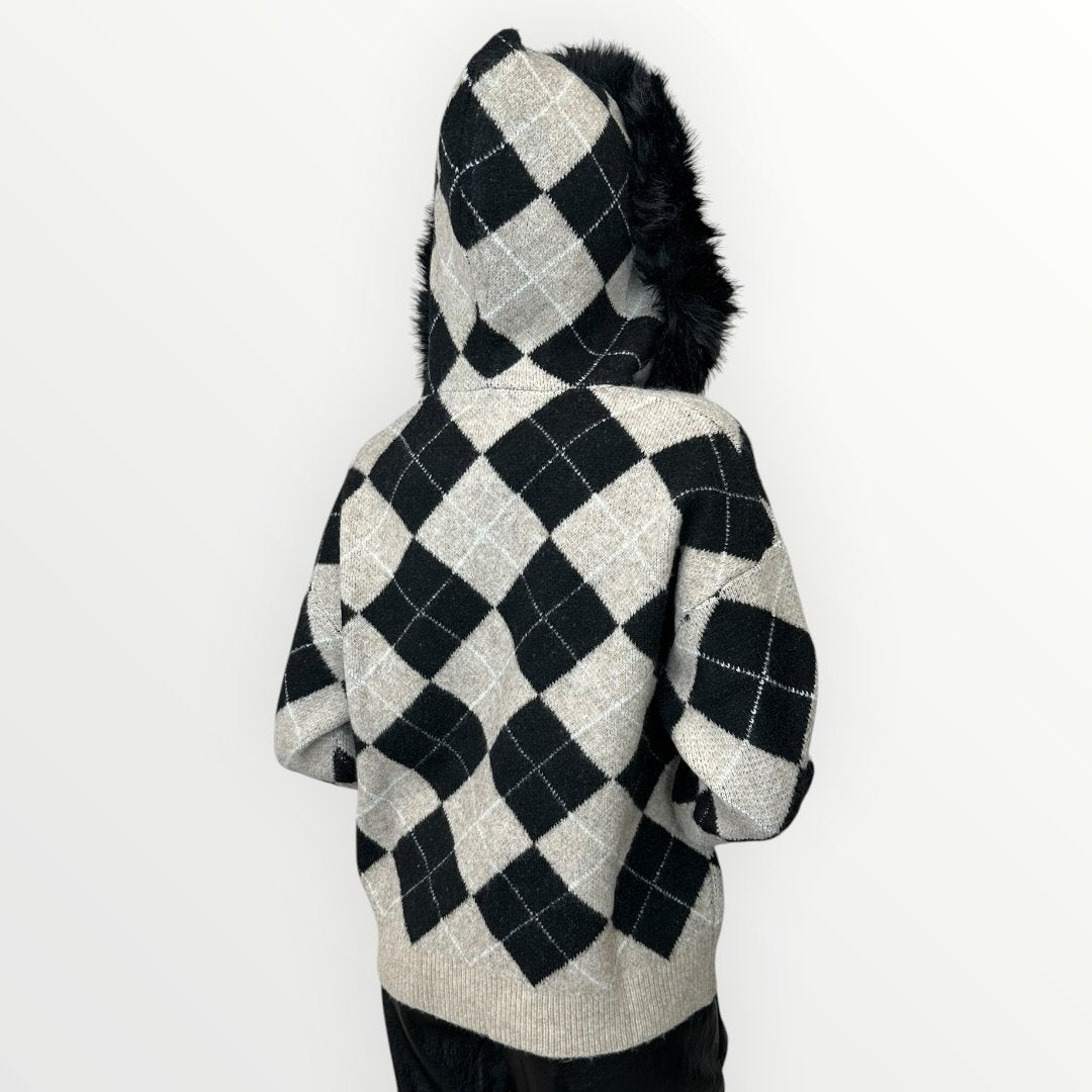 AYFEE - CARDIGAN A ROMBI CON CAPPUCCIO