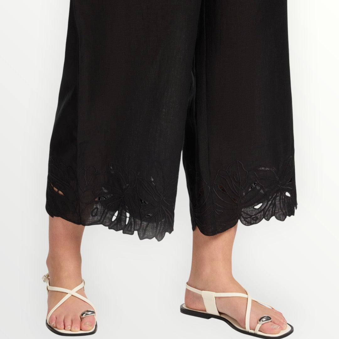ELENA MIRO' - PANTALONE IN LINO RICAMATO