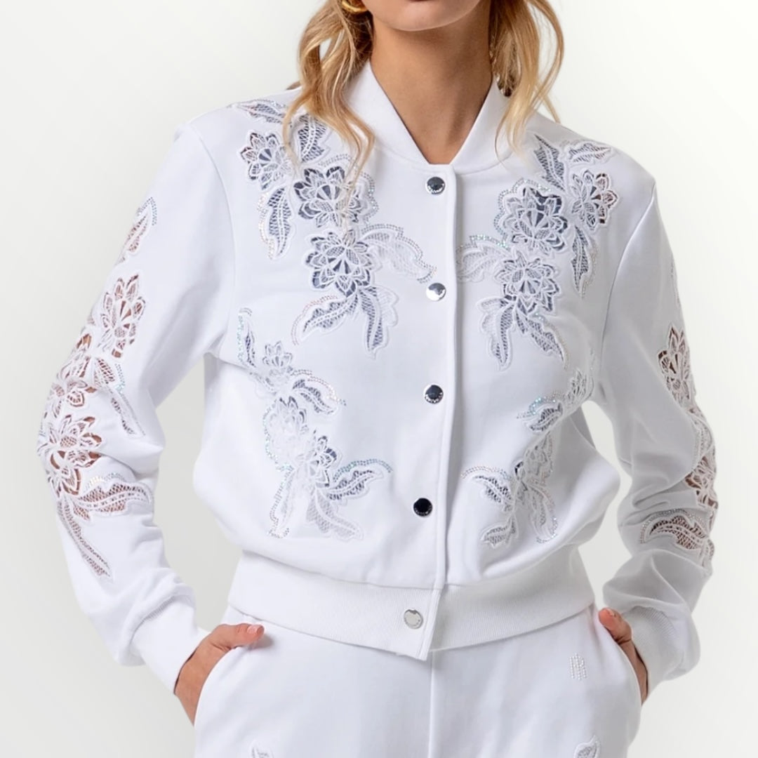 FRACOMINA - BOMBER CON RICAMI IN PIZZO