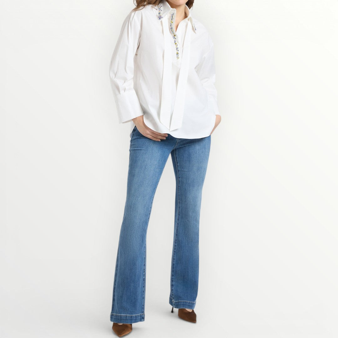 ELENA MIRO' - CAMICIA IN POPELINE CON CRISTALLI