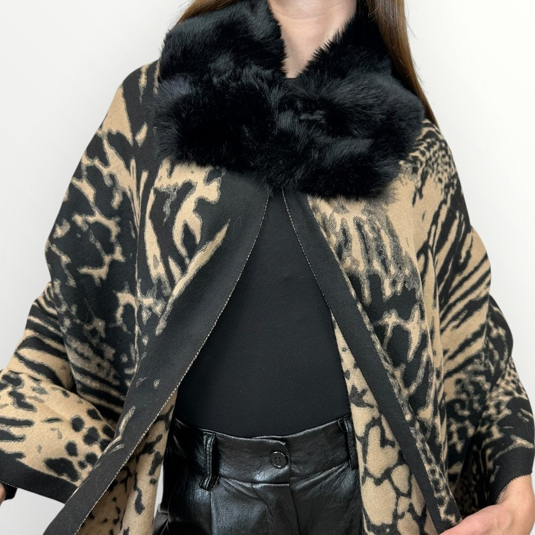 AYFEE - MANTELLA IN FANTASIA CON COLLO IN ECO-PELLICCIA
