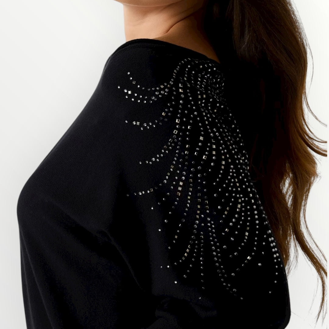 GUESS - MAGLIA CON SCOLLO A BARCA E STRASS