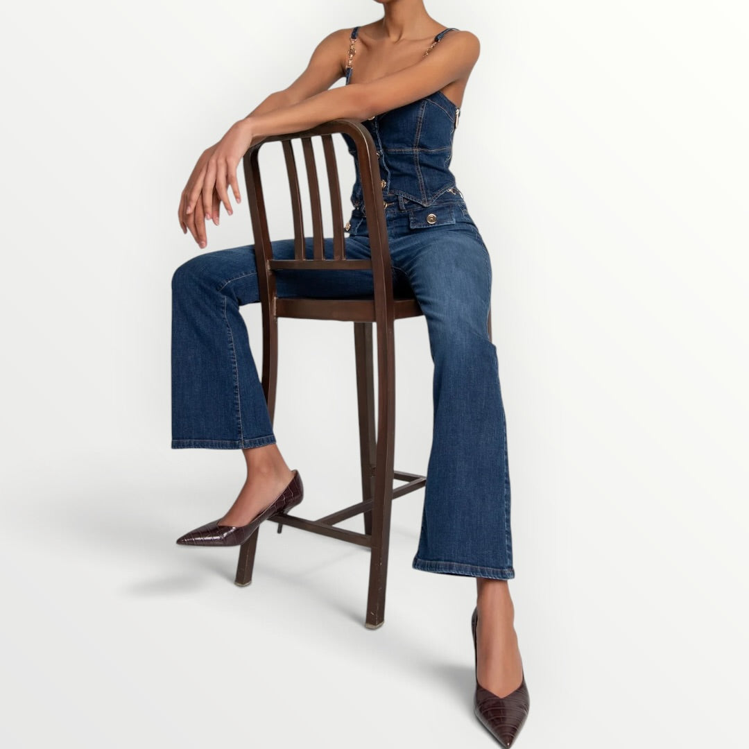FRACOMINA - JEANS A ZAMPA CON LOGHI IN ORO