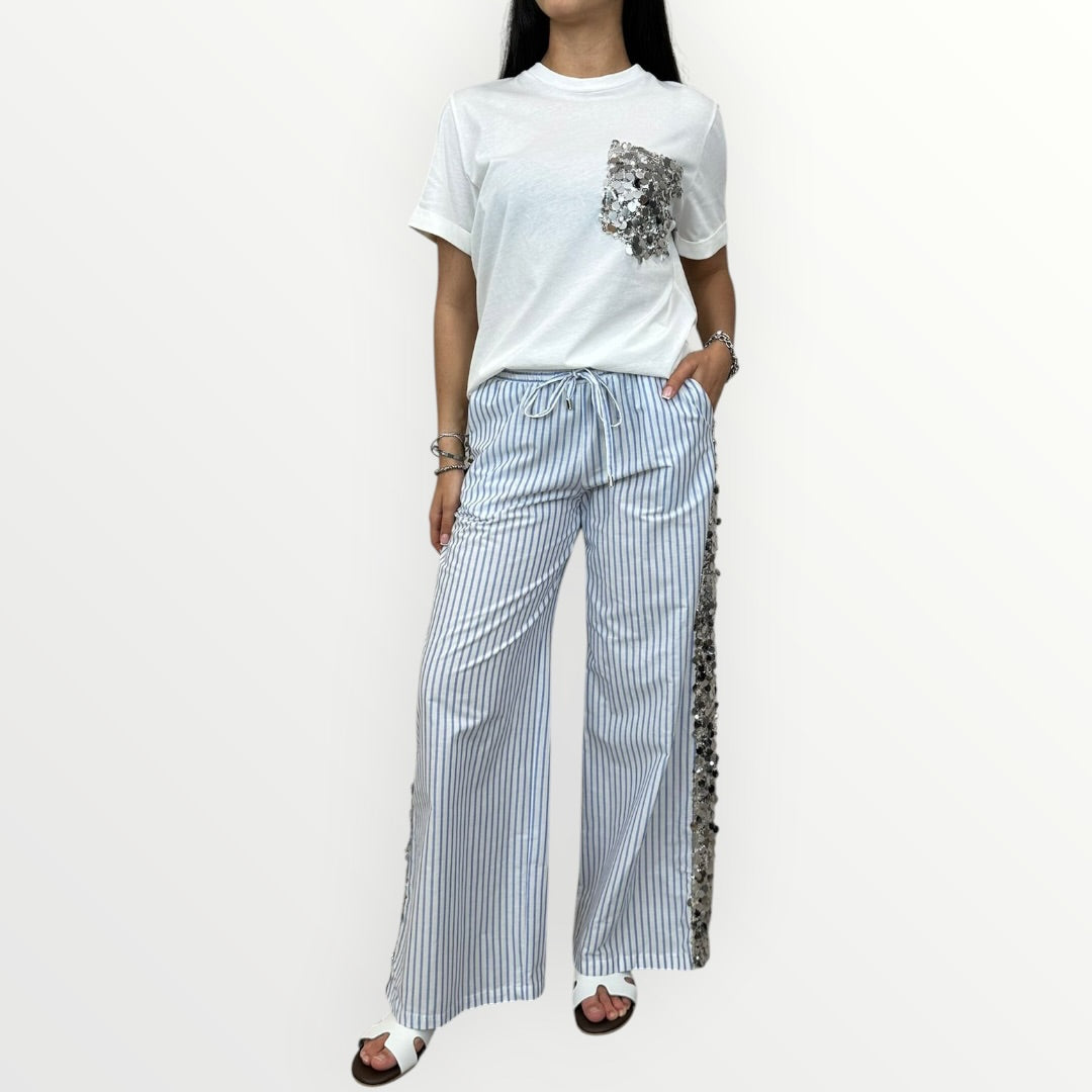 MOTEL - PANTALONE A RIGHE CON PAILLETTES