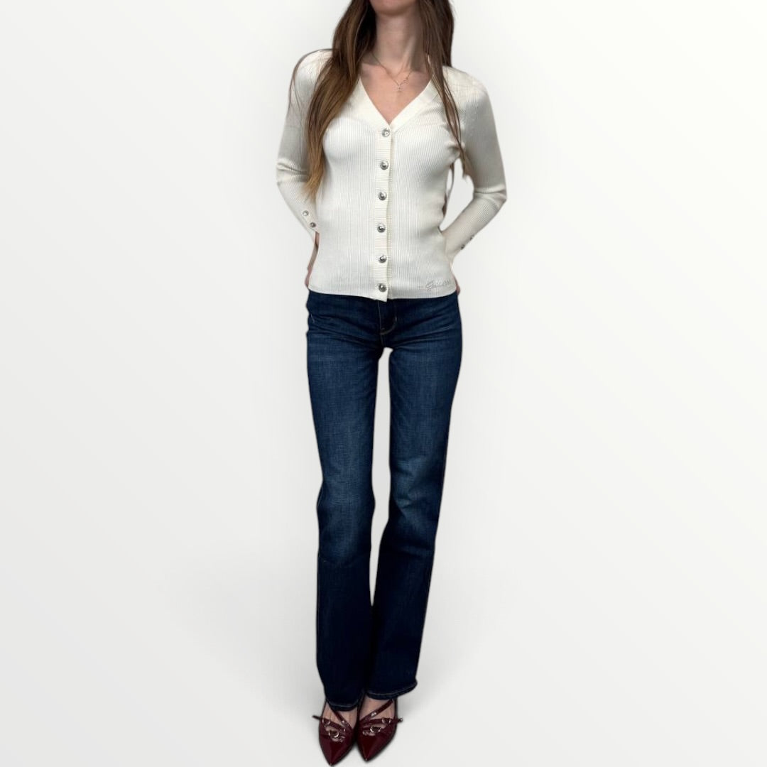 GUESS - CARDIGAN A COSTINA CON BOTTONI GIOIELLO