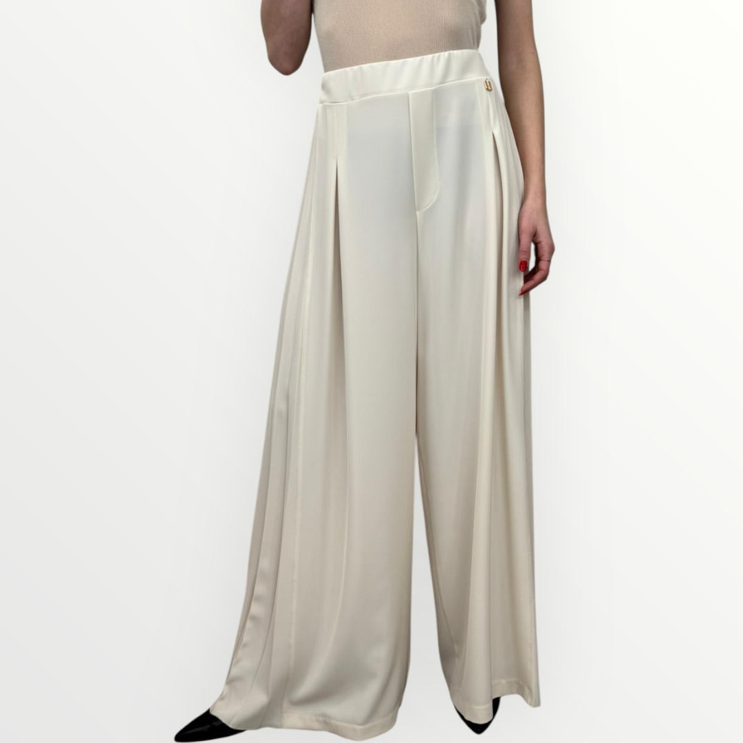 FRACOMINA - PANTALONE A PALAZZO CON PLISSE LATERALE