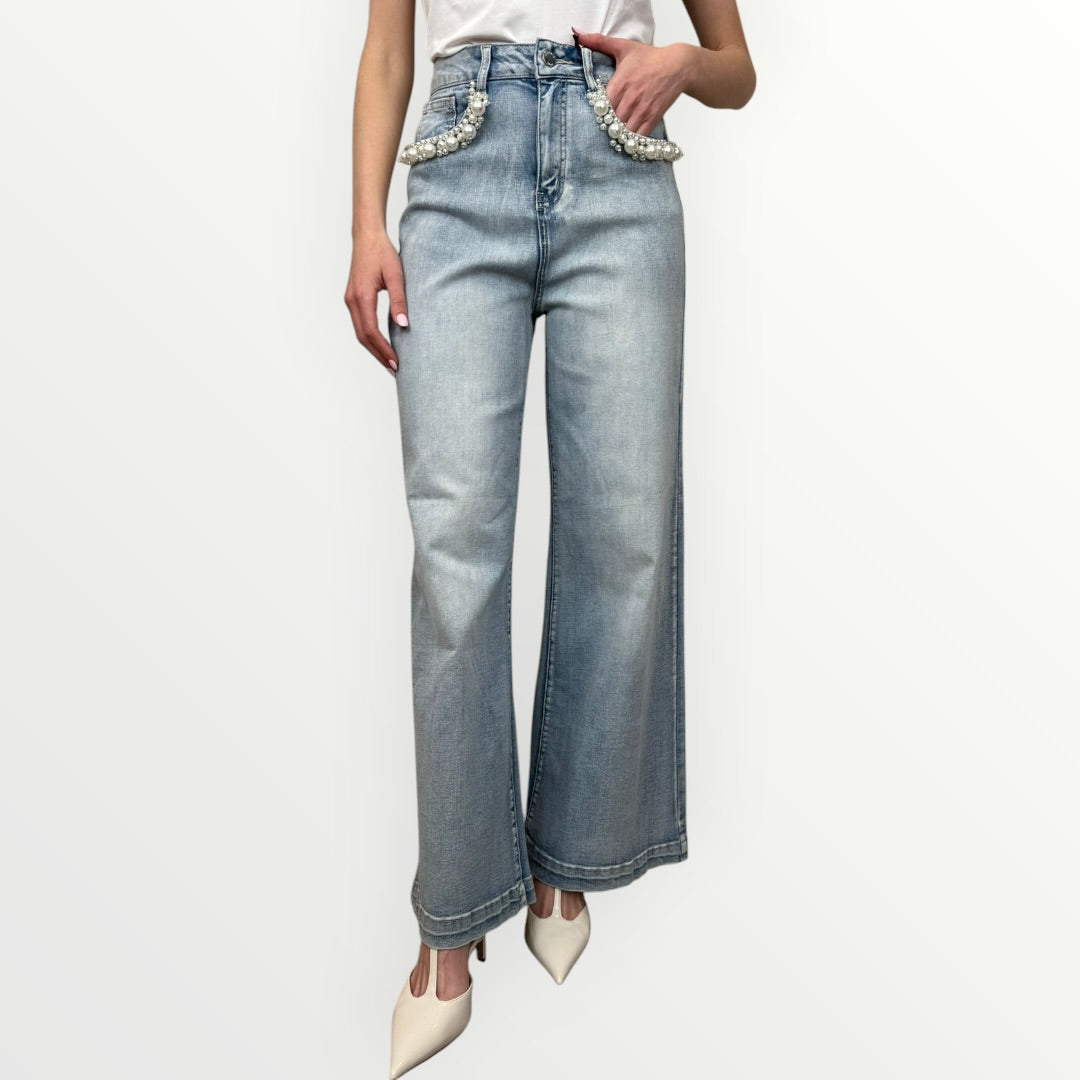 NO SECRETS - JEANS A PALAZZO CON PERLE
