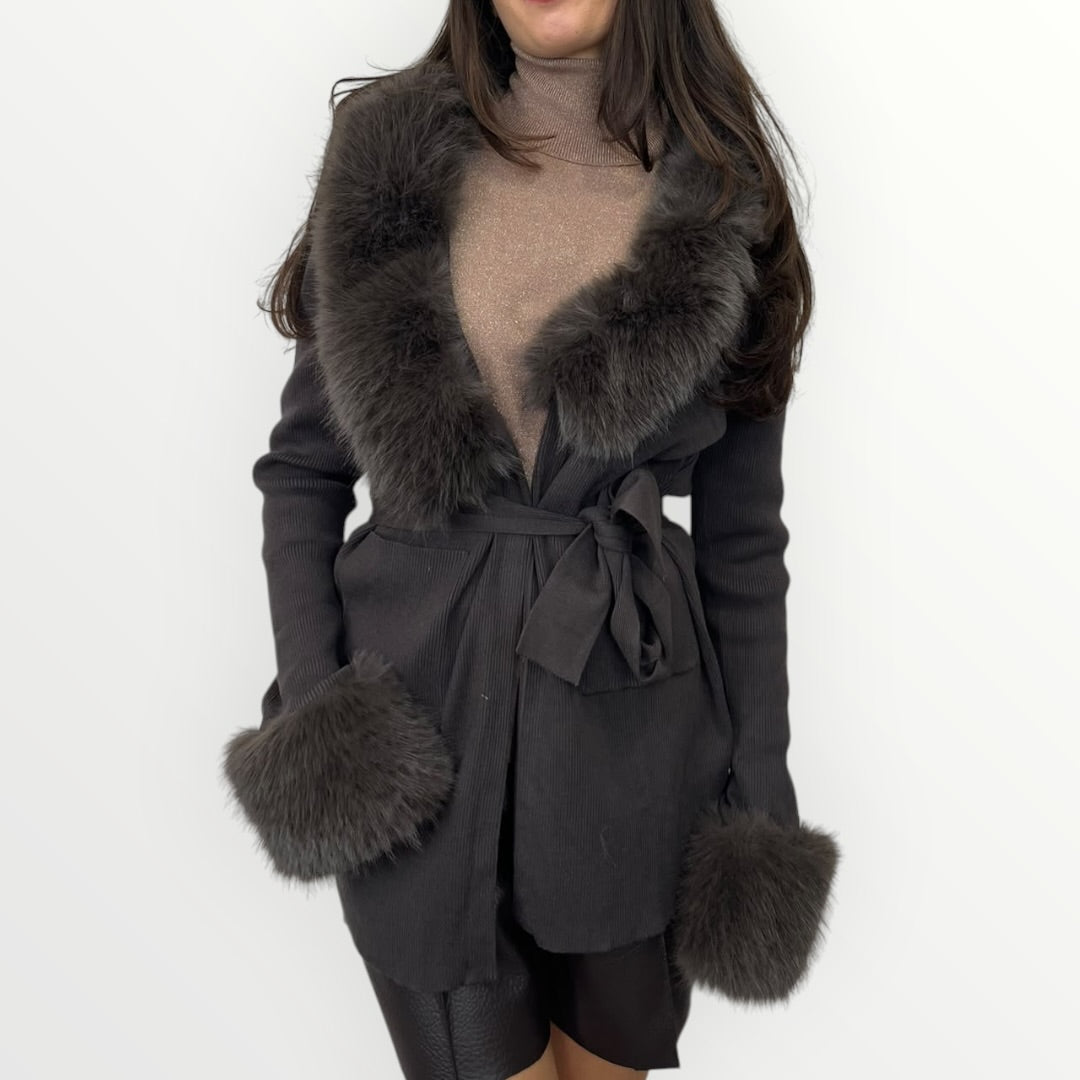 NO SECRETS - CARDIGAN CON INSERTI IN ECO-PELLICCIA