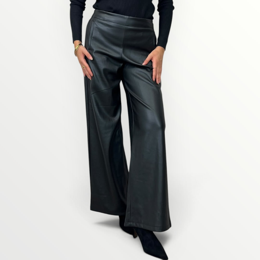 NO SECRETS - PANTALONE A PALAZZO IN ECO-PELLE