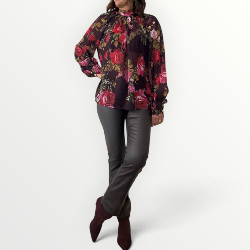 GUESS - CAMICIA A FIORI CON LACCETTO AL COLLO