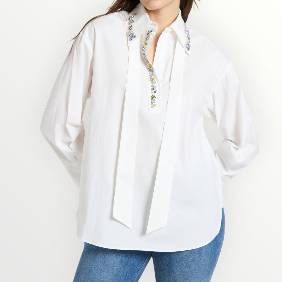 ELENA MIRO' - CAMICIA IN POPELINE CON CRISTALLI