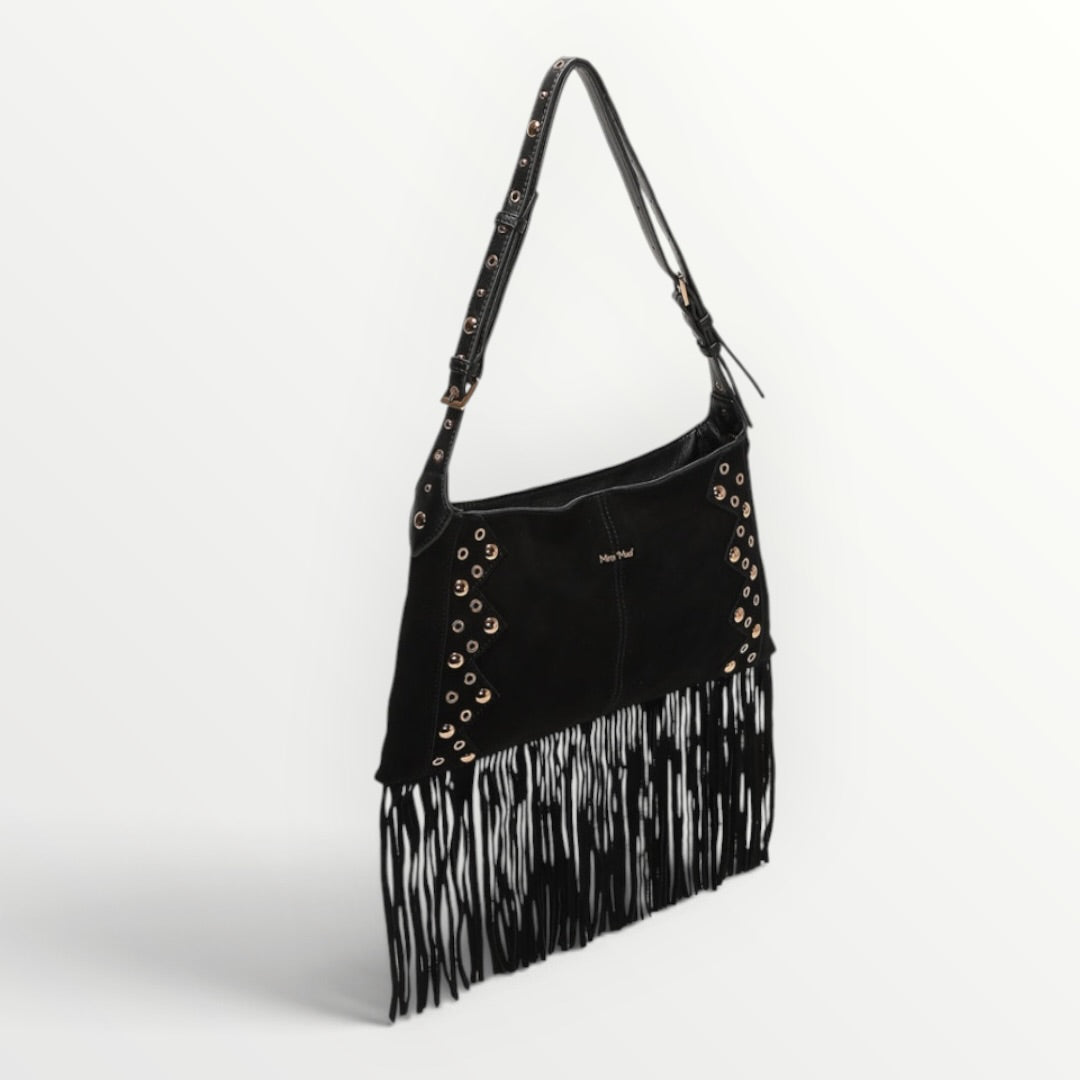 MIMI' MUA' - BORSA A TRACOLLA CON BORCHIE E FRANGE