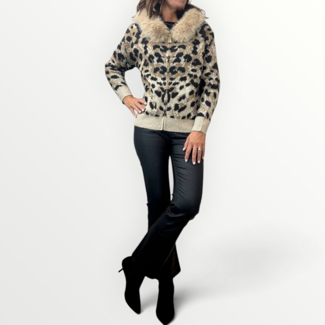 AYFEE - CARDIGAN CON CERNIERA E COLLO IN ECO-PELLICCIA