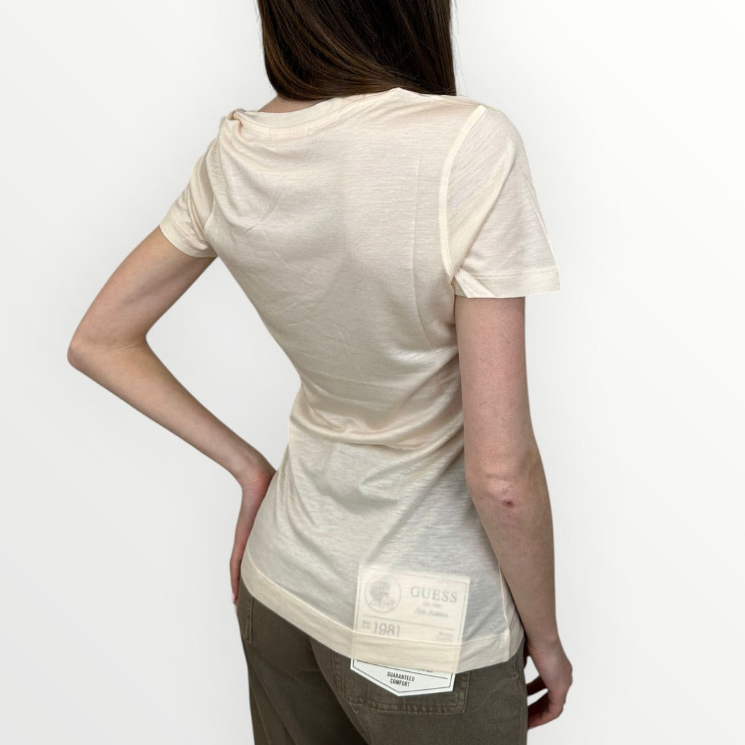 GUESS - T-SHIRT SEMPLICE CON LOGO SCOLLO A V