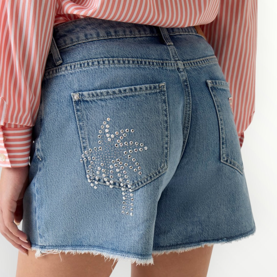 GUESS - SHORT SFRANGIATO CON STRASS