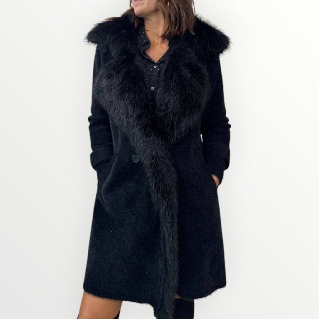 NO SECRETS - CAPPOTTO CON REVER IN ECO-PELLICCIA