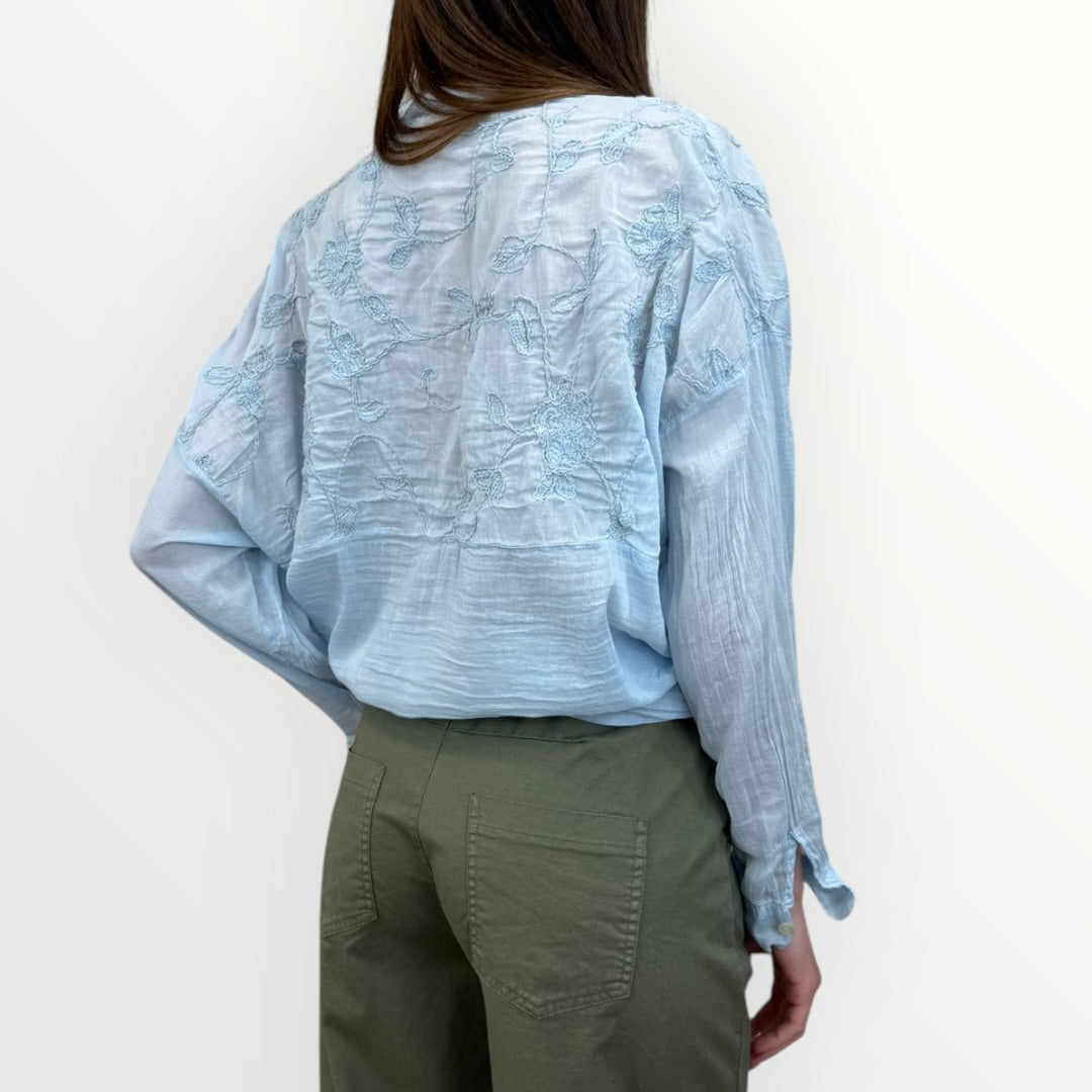 MOTEL - CAMICIA RICAMATA CON COLLETTO ALLA COREANA