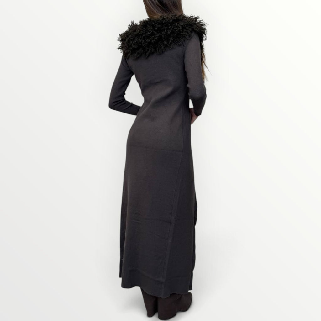 NO SECRETS - CARDIGAN CON COLLO IN ECO-PELLICCIA